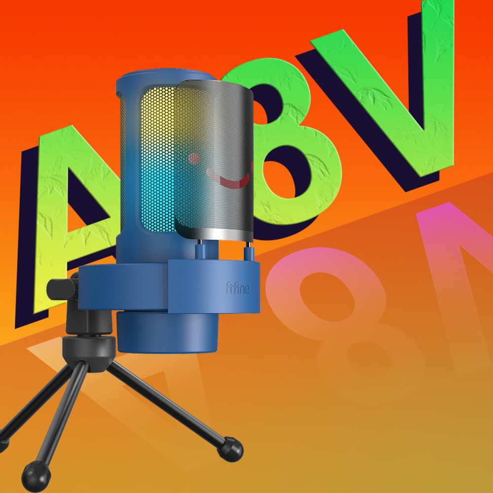 картинка Микрофон Fifine A8V с RGB подсветкой, синий 