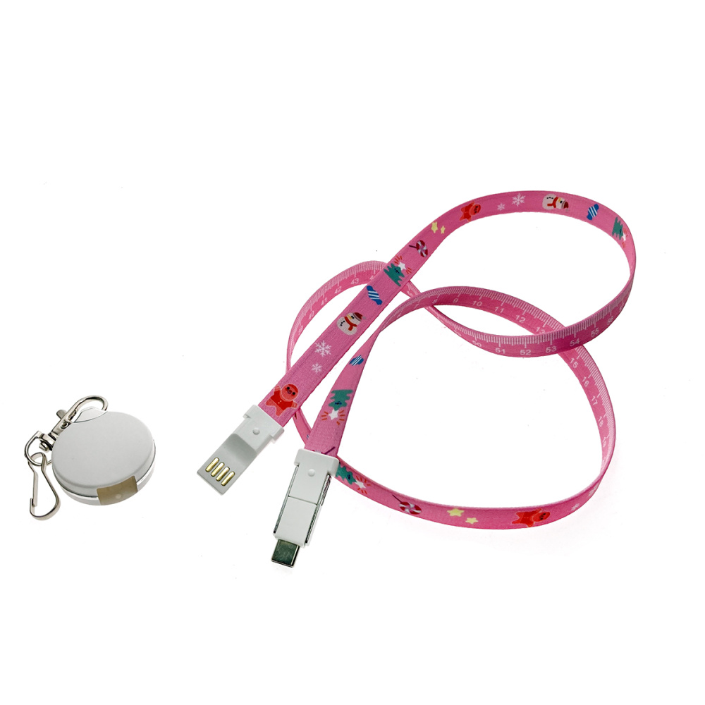 картинка Универсальный кабель - переходник 3 в 1!!! Espada Elyard3i1 розовый Type-C + micro USB + iphone Lightning 8pin ремешок на шею для телефона для зарядки 