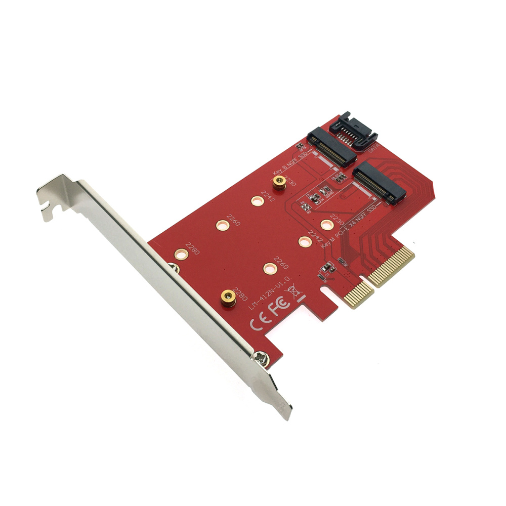 картинка Адаптер PCI-E x4 на M.2 B key + M.2 M key для подключения SSD дисков в ПК (NGFF и NVMe SSD диcков), модель PCIe2NGFF Espada 