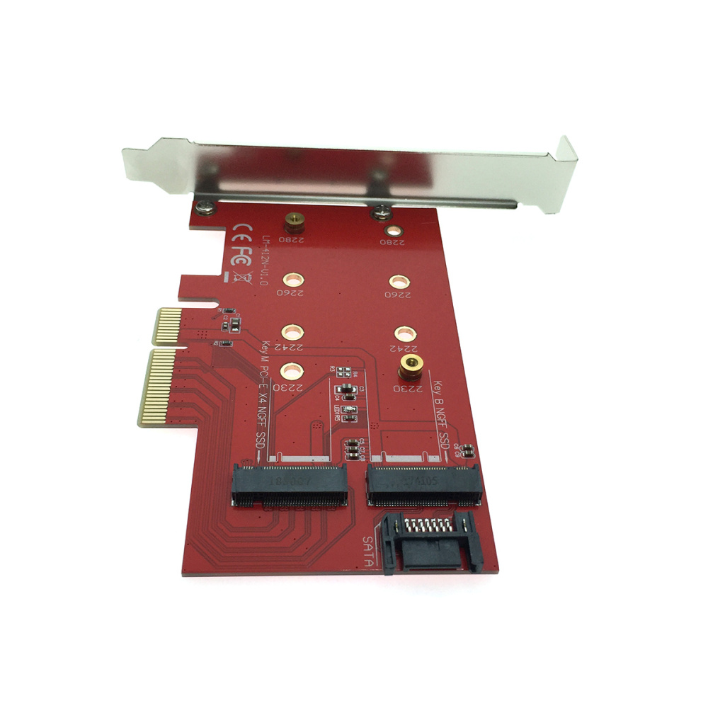 картинка Адаптер PCI-E x4 на M.2 B key + M.2 M key для подключения SSD дисков в ПК (NGFF и NVMe SSD диcков), модель PCIe2NGFF Espada 