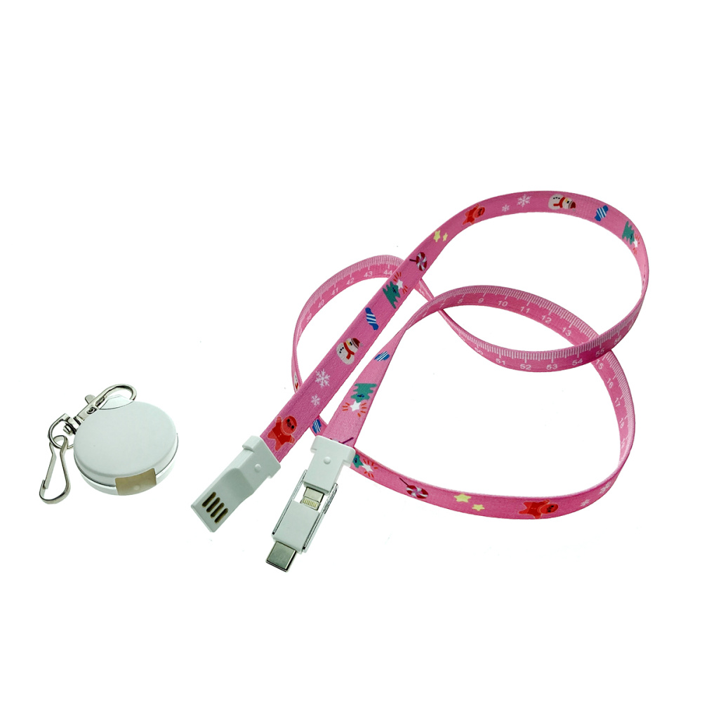 картинка Универсальный кабель - переходник 3 в 1!!! Espada Elyard3i1 розовый Type-C + micro USB + iphone Lightning 8pin ремешок на шею для телефона для зарядки 