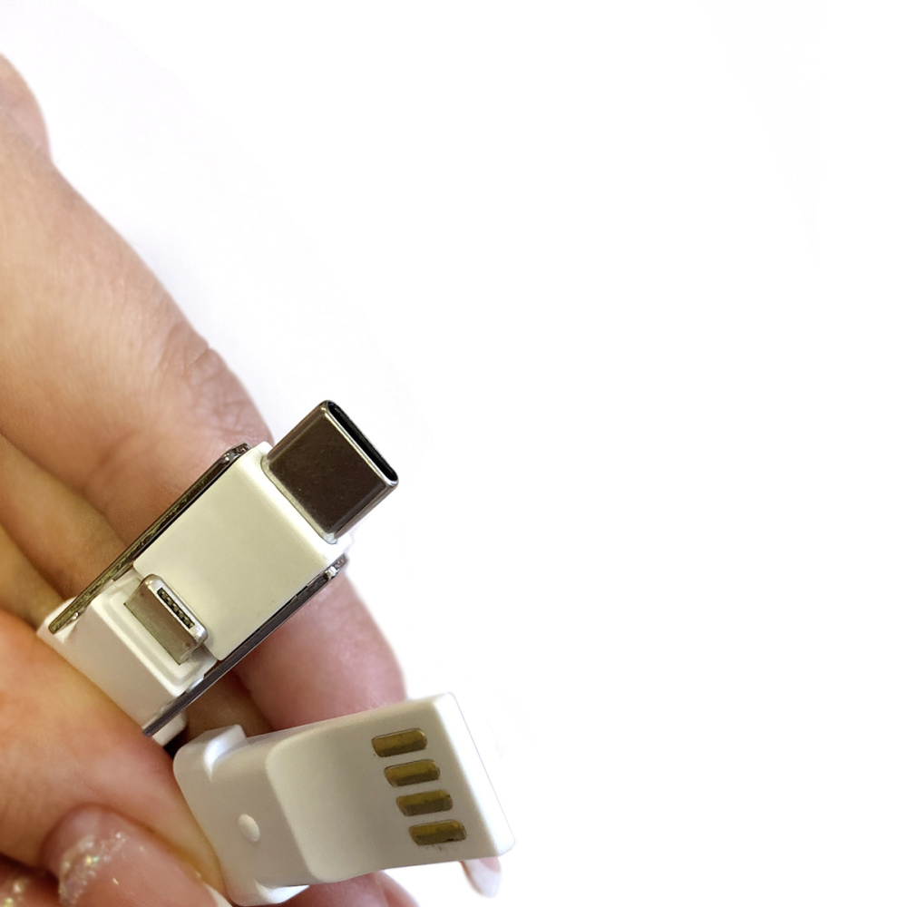 картинка Универсальный кабель - переходник 3 в 1!!! Espada Elyard3i1 белый Type-C + micro USB + iphone Lightning 8pin ремешок на шею для телефона для зарядки 