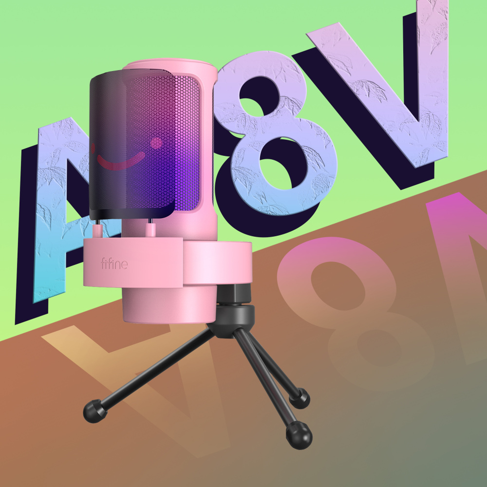 картинка Микрофон Fifine A8V с RGB подсветкой, розовый 