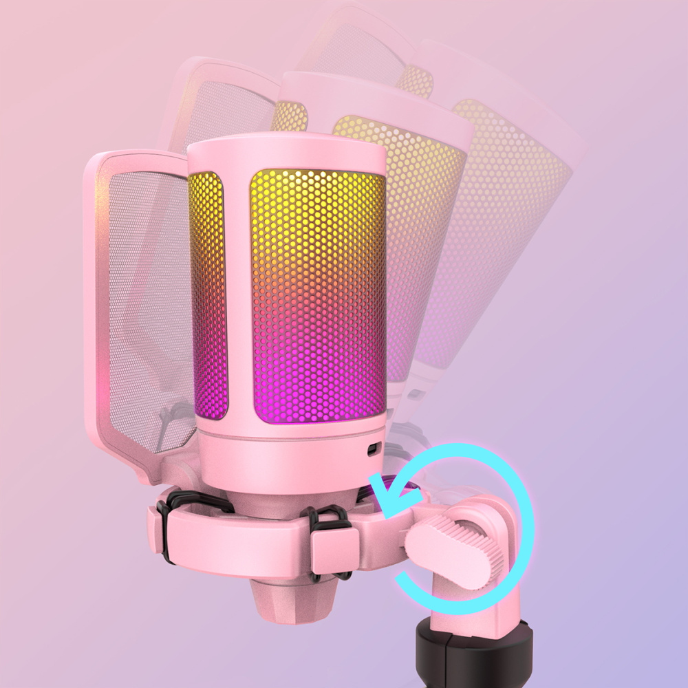 картинка USB-микрофон Fifine AmpliGame A6V, с RGB подсветкой, розовый 