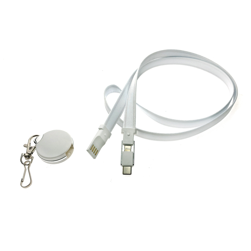картинка Универсальный кабель - переходник 3 в 1!!! Espada Elyard3i1 белый Type-C + micro USB + iphone Lightning 8pin ремешок на шею для телефона для зарядки 