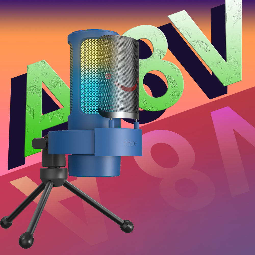 картинка Микрофон Fifine A8V с RGB подсветкой, синий 